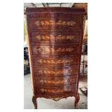Antique French Bombe Chest of Drawers with Floral Inlay & Ormolu Mounts