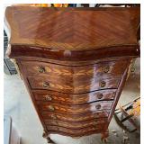 Antique French Bombe Chest of Drawers with Floral Inlay & Ormolu Mounts