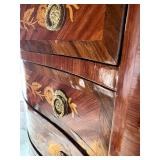 Antique French Bombe Chest of Drawers with Floral Inlay & Ormolu Mounts