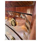 Antique French Bombe Chest of Drawers with Floral Inlay & Ormolu Mounts