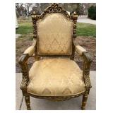 Louis XVI Style Giltwood Armchair & Damask Upholstery #1