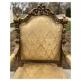 Louis XVI Style Giltwood Armchair & Damask Upholstery #1