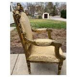 Louis XVI Style Giltwood Armchair & Damask Upholstery #1