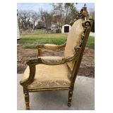 Louis XVI Style Giltwood Armchair & Damask Upholstery #1