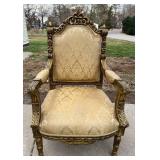 Louis XVI Style Giltwood Armchair & Damask Upholstery #2