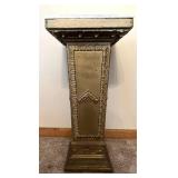 Marble-Topped Ornate Pedestal with Gilded Leaf Border