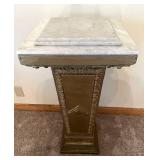 Marble-Topped Ornate Pedestal with Gilded Leaf Border
