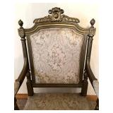 Pair of Carved Wood Armchairs with Damask Upholstery #1