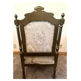 Pair of Carved Wood Armchairs with Damask Upholstery #1