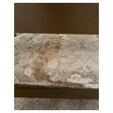 Pair of Carved Wood Armchairs with Damask Upholstery #1