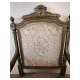 Pair of Carved Wood Armchairs with Damask Upholstery #1