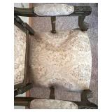 Pair of Carved Wood Armchairs with Damask Upholstery #1