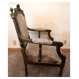 Pair of Carved Wood Armchairs with Damask Upholstery #1