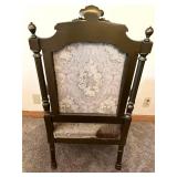 Pair of Carved Wood Armchairs with Damask Upholstery #1