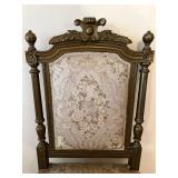 Pair of Antique Carved Wood Chairs & Damask Upholstery #2