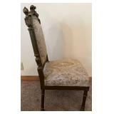 Pair of Antique Carved Wood Chairs & Damask Upholstery #2