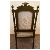 Pair of Antique Carved Wood Chairs & Damask Upholstery #2