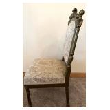 Pair of Antique Carved Wood Chairs & Damask Upholstery #2