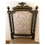 Pair of Antique Carved Wood Chairs & Damask Upholstery #2