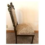 Pair of Antique Carved Wood Chairs & Damask Upholstery #2