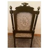 Pair of Antique Carved Wood Chairs & Damask Upholstery #2