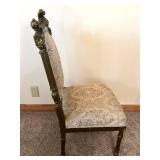 Pair of Antique Carved Wood Chairs & Damask Upholstery #3