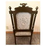 Pair of Antique Carved Wood Chairs & Damask Upholstery #3