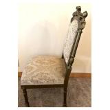 Pair of Antique Carved Wood Chairs & Damask Upholstery #3