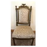Pair of Antique Carved Wood Chairs & Damask Upholstery #3