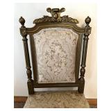 Pair of Antique Carved Wood Chairs & Damask Upholstery #3