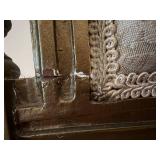 Pair of Antique Carved Wood Chairs & Damask Upholstery #3