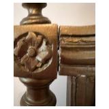 Pair of Antique Carved Wood Chairs & Damask Upholstery #3