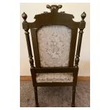 Pair of Antique Carved Wood Chairs & Damask Upholstery #3