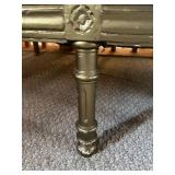 Antique-Style Damask Settee With Carved Wood Frame for Restoration