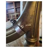 Antique-Style Damask Settee With Carved Wood Frame for Restoration