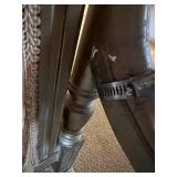 Antique-Style Damask Settee With Carved Wood Frame for Restoration