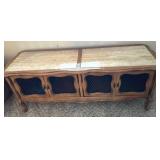 Vintage French Provincial Bench & Stone Top with Lattice-Panel Doors