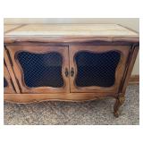 Vintage French Provincial Bench & Stone Top with Lattice-Panel Doors