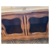 Vintage French Provincial Bench & Stone Top with Lattice-Panel Doors