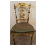 Pair of Gilded Lyre-Back Chairs & Green Damask Silk Upholstery