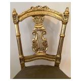 Pair of Gilded Lyre-Back Chairs & Green Damask Silk Upholstery