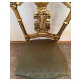 Pair of Gilded Lyre-Back Chairs & Green Damask Silk Upholstery
