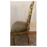 Pair of Gilded Lyre-Back Chairs & Green Damask Silk Upholstery
