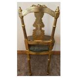 Pair of Gilded Lyre-Back Chairs & Green Damask Silk Upholstery