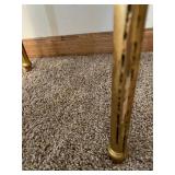 Pair of Gilded Lyre-Back Chairs & Green Damask Silk Upholstery