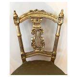Pair of Gilded Lyre-Back Chairs & Green Damask Silk Upholstery