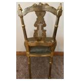 Pair of Gilded Lyre-Back Chairs & Green Damask Silk Upholstery
