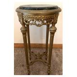 Round Green Marble Top Pedestal Table & Ornate Gilded Bronze Base