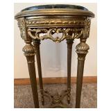 Round Green Marble Top Pedestal Table & Ornate Gilded Bronze Base
