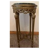 Round Green Marble Top Pedestal Table & Ornate Gilded Bronze Base